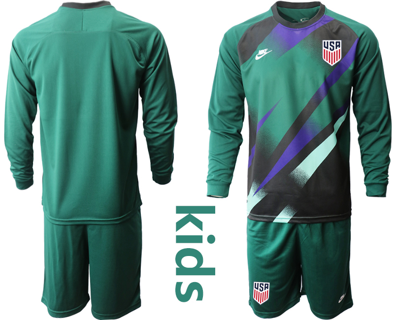 Youth 2020-2021 Season National team United States goalkeeper Long sleeve green Soccer Jersey1